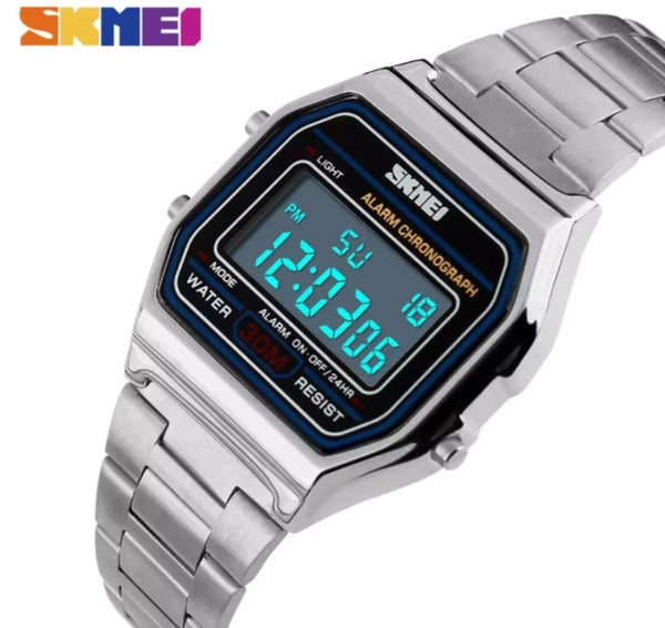 SKMEI fashion ladies waterproof stainless steel watch back light alarm digital watch.