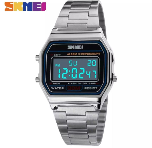 SKMEI fashion ladies waterproof stainless steel watch back light alarm digital watch.