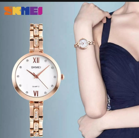 SKMEI woman fashion watch with stainless steel and waterproof watch.