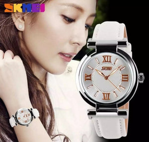 SKMEI fashion ladies waterproof leather strap watch.