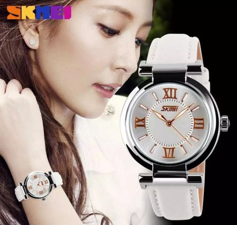 SKMEI fashion ladies waterproof leather strap watch.