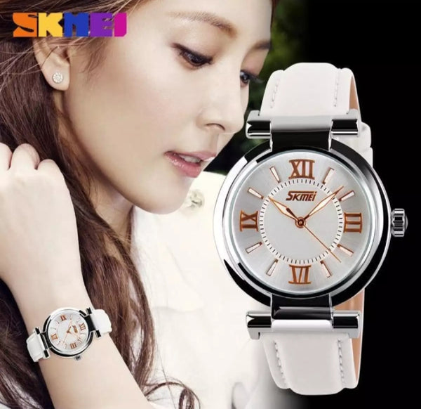 SKMEI fashion ladies waterproof leather strap watch.