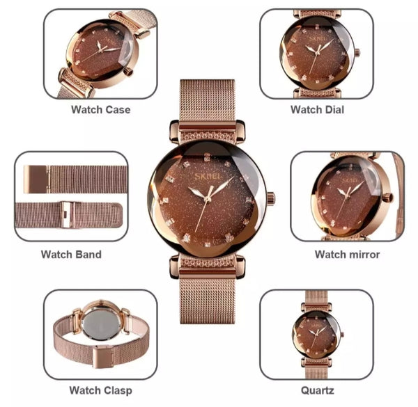 SKMEI fashion ladies Quartz casual stainless steel watch.