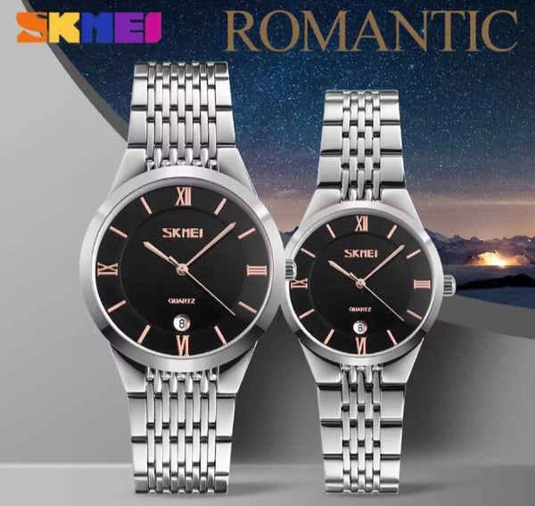 Skmei fashion couple Quartz stainless steel simple waterproof watch.