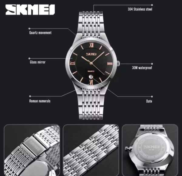 Skmei fashion couple Quartz stainless steel simple waterproof watch.