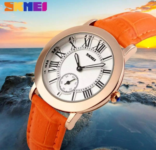 SKMEI fashion ladies Quartz casual Elegant leather waterproof watch.