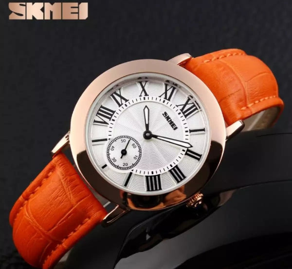 SKMEI fashion ladies Quartz casual Elegant leather waterproof watch.