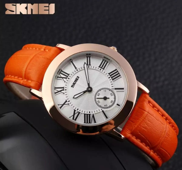 SKMEI fashion ladies Quartz casual Elegant leather waterproof watch.