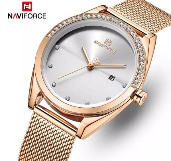 New naviforce woman watch luxury blue golden Quartz ladies watch.