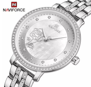 Naviforce luxury branded female fashion Quartz stainless steel and waterproof.