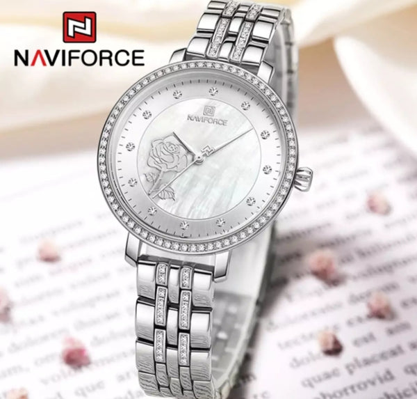 Naviforce luxury branded female fashion Quartz stainless steel and waterproof.