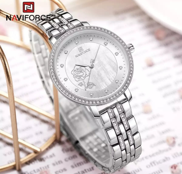 Naviforce luxury branded female fashion Quartz stainless steel and waterproof.