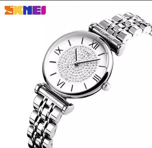 SKMEI woman fashion watches Quartz waterproof stainless steel simple elegant watch.