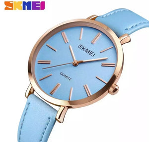 SKMEI fashion ladies Quartz casual simple leather waterproof watch for woman.
