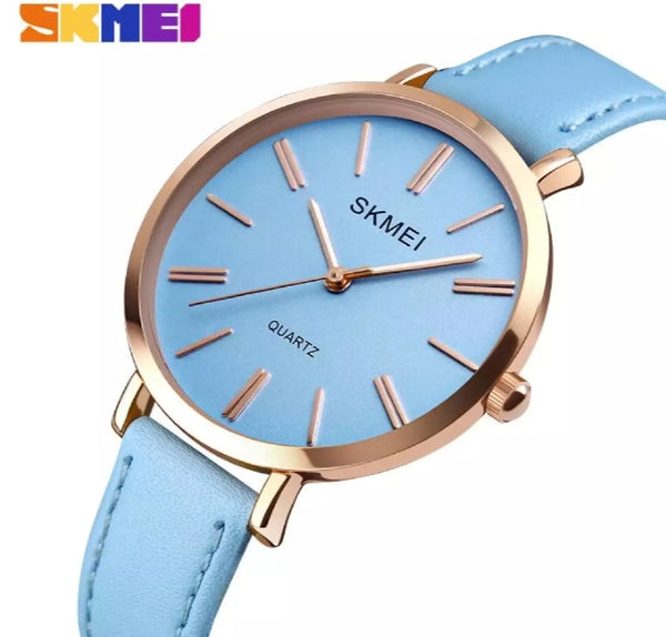 SKMEI fashion ladies Quartz casual simple leather waterproof watch for woman.