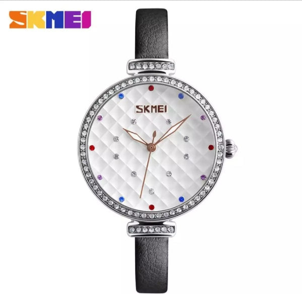 SKMEI fashion Ladies crystal waterproof Quartz leather female watch.