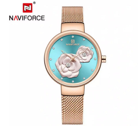 Naviforce luxury creative design mesh steel brand wrist watch.