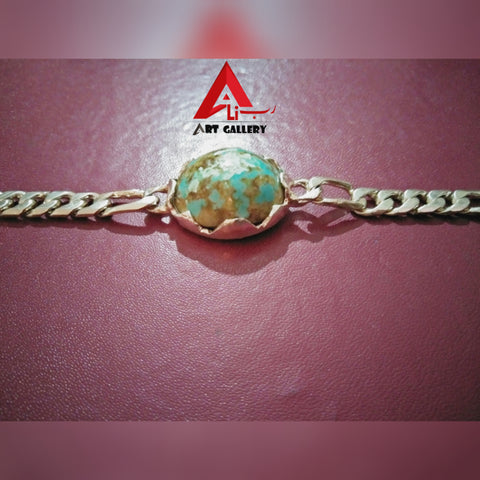 Hussaini Feroza Nishapuri Hussaini Feroza Turquoise With Pure Silver Bracelet