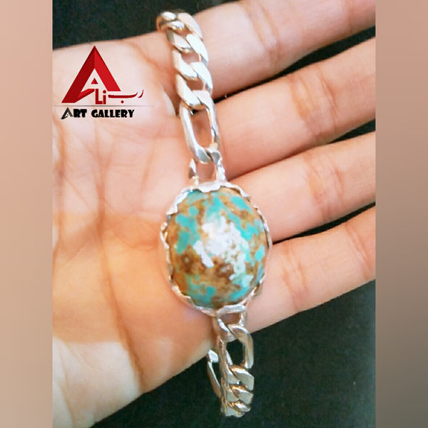 Hussaini Feroza Nishapuri Hussaini Feroza Turquoise With Pure Silver Bracelet