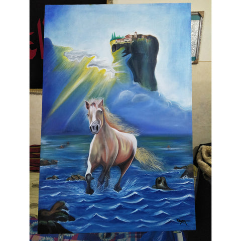 Shabih e murtajiz Oil painting Running Horse