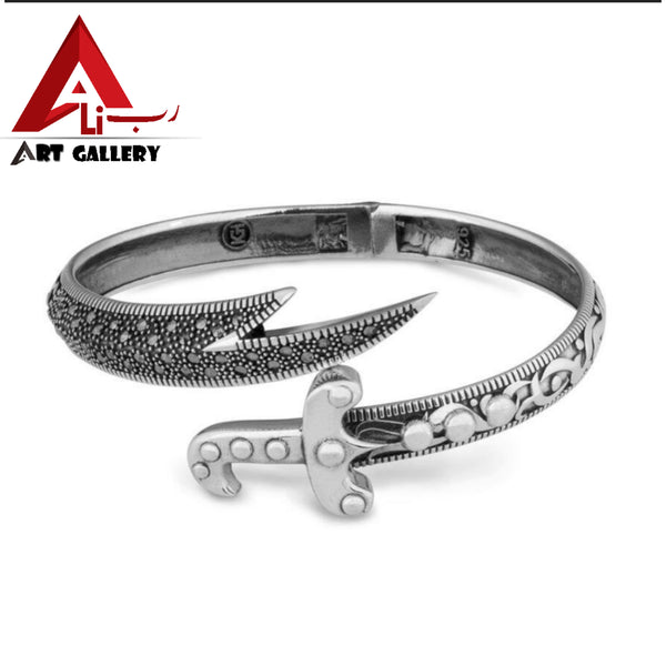 Zulfiqar Sword Bangle Sterling Silver Bracelet For Men And Women Open Cuff Bangle Solid 925 Sterling Silver