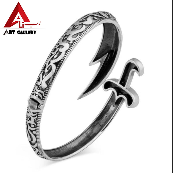 Zulfiqar Sword Bangle Sterling Silver Bracelet For Men And Women Open Cuff Bangle Solid 925 Sterling Silver