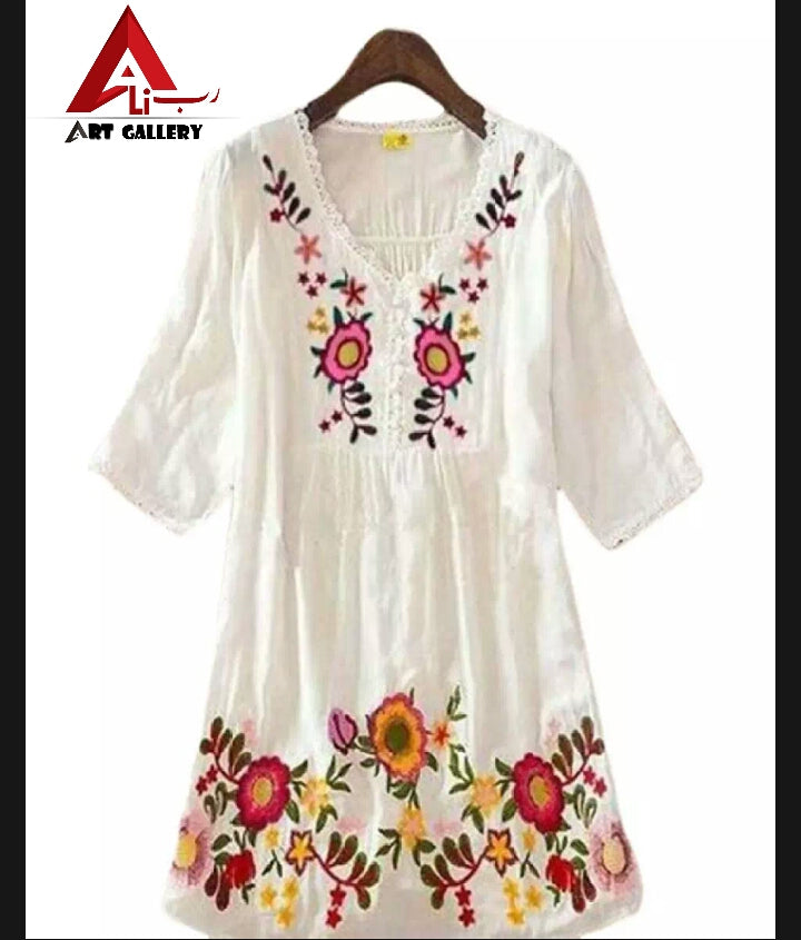White Cotton Kurti Top for Women