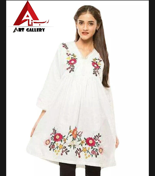 White Cotton Kurti Top for Women