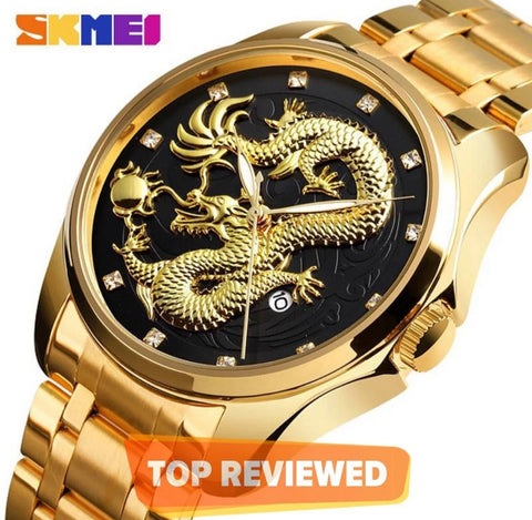 SKMAI fashion business dragon luxury gold stainless steel waterproof watch.