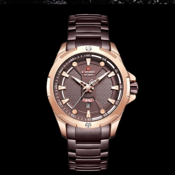 Day and date stainless steel waterproof watch with brand box