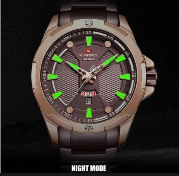 Day and date stainless steel waterproof watch with brand box