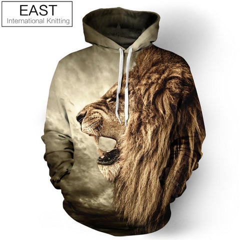 New Fashion Galaxy Hoodie Sweatshirt For Men 3D Lion Print Cartoon Hooded