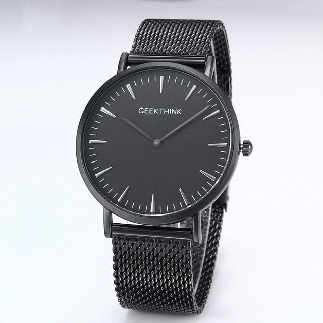 Quartz watch men Black Casual Japan quartz-watch stainless steel Mesh strap ultra thin