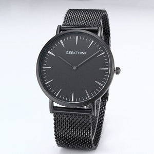 Quartz watch men Black Casual Japan quartz-watch stainless steel Mesh strap ultra thin