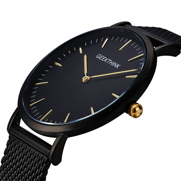 Quartz watch men Black Casual Japan quartz-watch stainless steel Mesh strap ultra thin