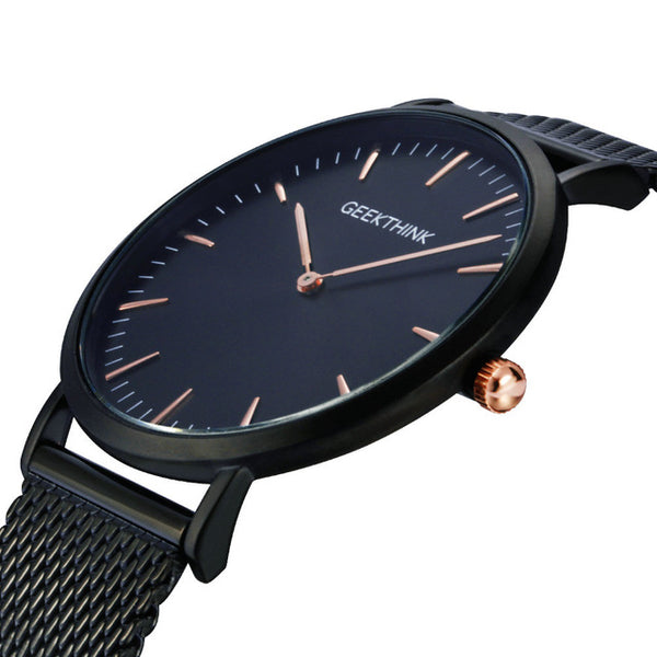 Quartz watch men Black Casual Japan quartz-watch stainless steel Mesh strap ultra thin