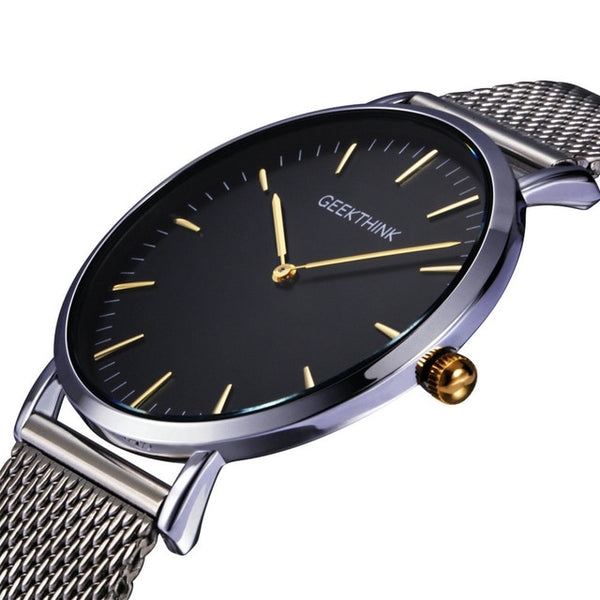 Quartz watch men Black Casual Japan quartz-watch stainless steel Mesh strap ultra thin