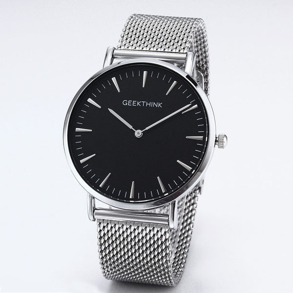 Quartz watch men Black Casual Japan quartz-watch stainless steel Mesh strap ultra thin