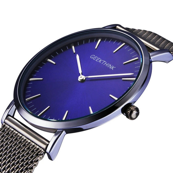 Quartz watch men Black Casual Japan quartz-watch stainless steel Mesh strap ultra thin