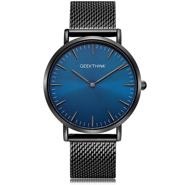 Quartz watch men Black Casual Japan quartz-watch stainless steel Mesh strap ultra thin