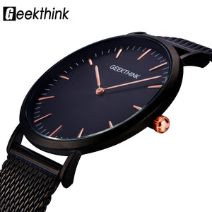Quartz watch men Black Casual Japan quartz-watch stainless steel Mesh strap ultra thin