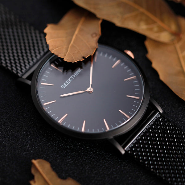 Quartz watch men Black Casual Japan quartz-watch stainless steel Mesh strap ultra thin
