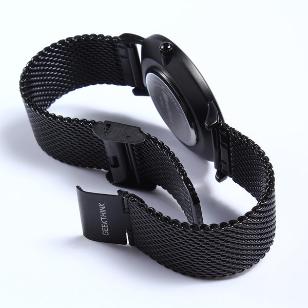 Quartz watch men Black Casual Japan quartz-watch stainless steel Mesh strap ultra thin