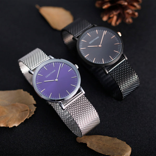 Quartz watch men Black Casual Japan quartz-watch stainless steel Mesh strap ultra thin