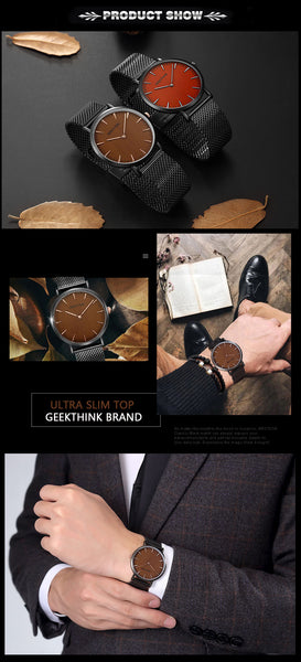 Quartz watch men Black Casual Japan quartz-watch stainless steel Mesh strap ultra thin