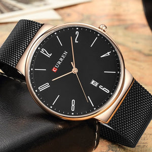 Luxury brand CURREN Quartz Watch Men Stainless Steel Mesh Strap Thin Clock Casual Wristwatch
