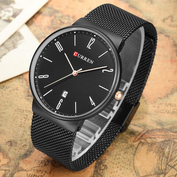 Luxury brand CURREN Quartz Watch Men Stainless Steel Mesh Strap Thin Clock Casual Wristwatch