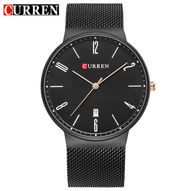 Luxury brand CURREN Quartz Watch Men Stainless Steel Mesh Strap Thin Clock Casual Wristwatch