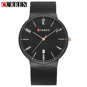 Luxury brand CURREN Quartz Watch Men Stainless Steel Mesh Strap Thin Clock Casual Wristwatch