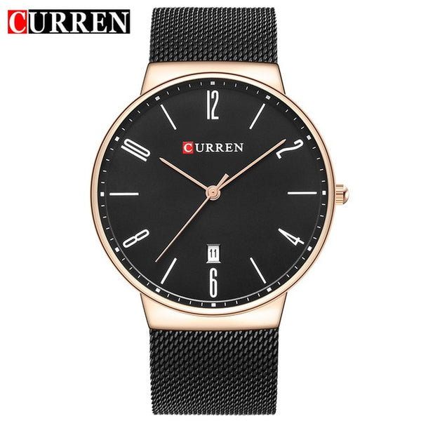 Luxury brand CURREN Quartz Watch Men Stainless Steel Mesh Strap Thin Clock Casual Wristwatch